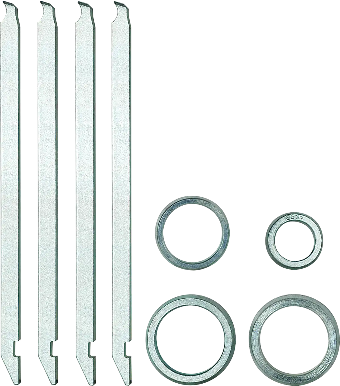Metal retaining rings and spacers set for industrial machinery and assembly