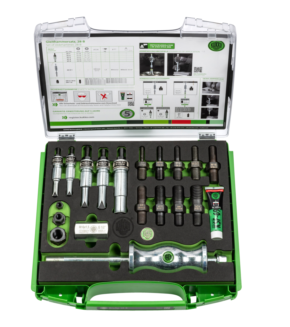 kukko 28-b sliding hammer replacement ø 12-40 mm for contactless extraction of internal bearings, outer bearing rings, and bushings, as well as component