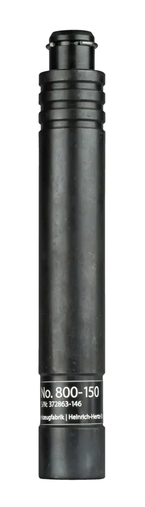 Industrial black cylindrical tool with label showing model number 800-150