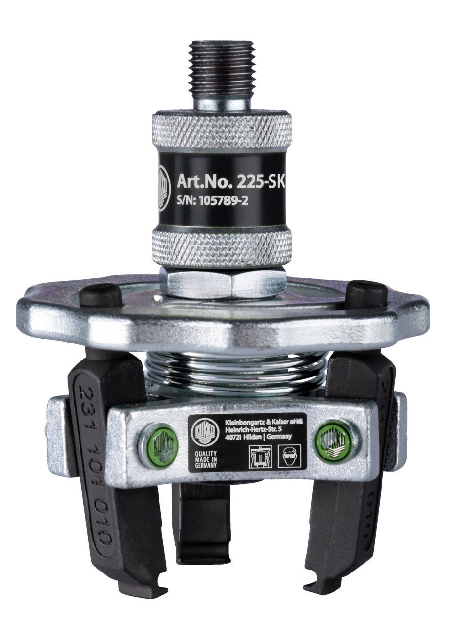 kukko 225-sk 3-arm puller with self-centering puller legs for safe and damage-free removal of pushed-on hub caps, wheel covers, as well as dust and grease caps