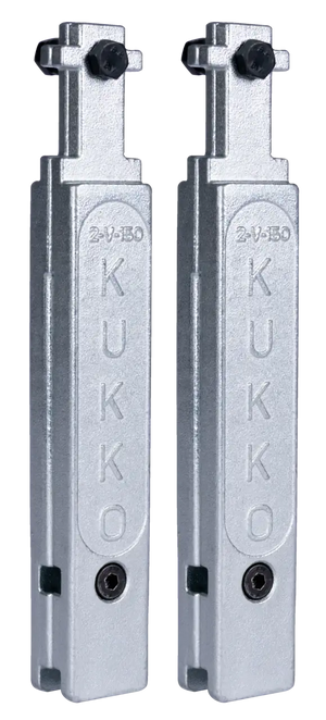 Pair of Kukko industrial metal puller arms, silver, with hex bolts, tool parts