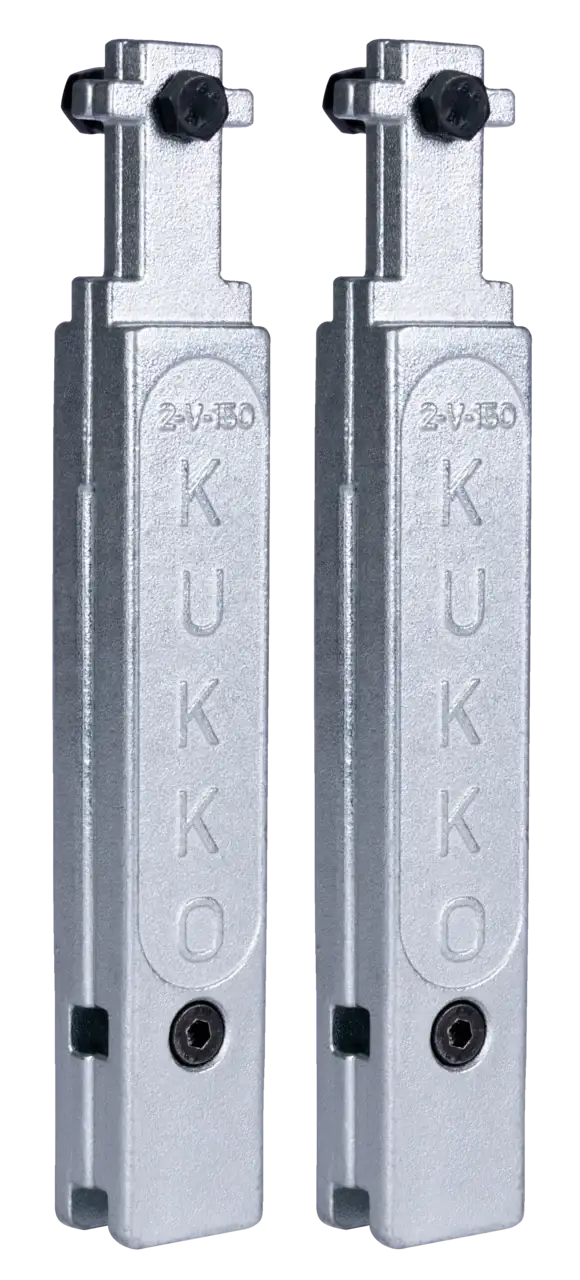 Pair of Kukko industrial metal puller arms, silver, with hex bolts, tool parts