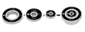 Set of four metal bearing bushings with 20mm, 32mm, and 41mm diameter markings