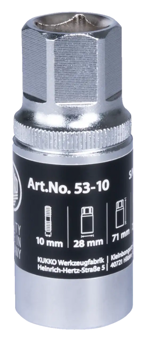 10mm chrome socket wrench with product details visible on the black label