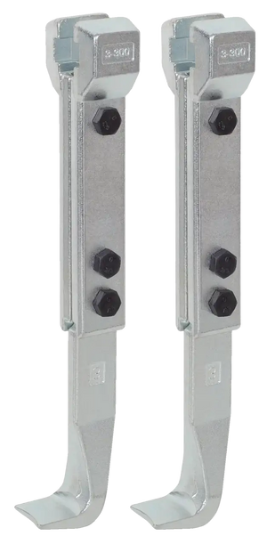 Pair of heavy-duty adjustable metal beam clamps with bolts for industrial support