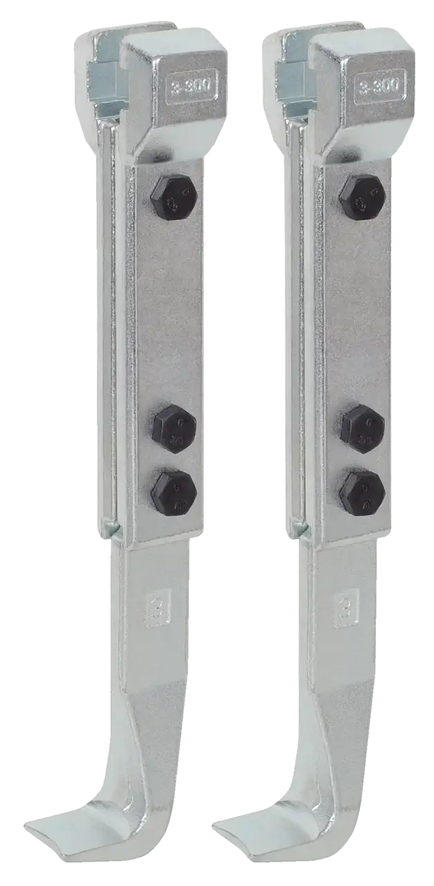 Pair of heavy-duty adjustable metal beam clamps with bolts for industrial support