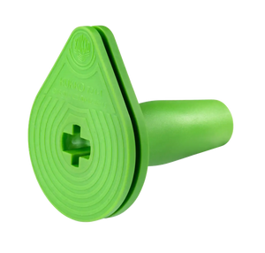 Green plastic shop tool handle with cross-shaped socket and textured grip