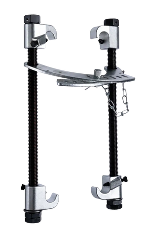 Heavy-duty coil spring compressor tool with metal hooks and threaded rods for automotive repair