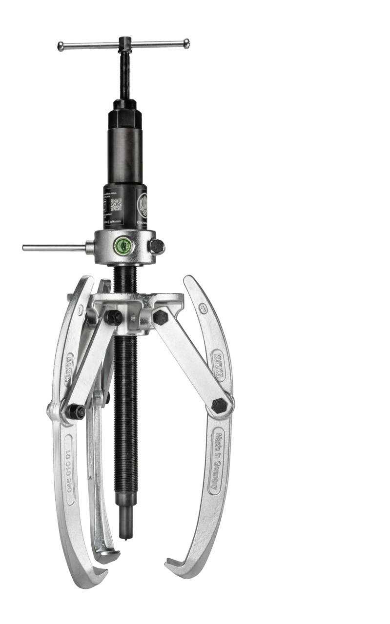 kukko 47-2-b heavy-duty, 3-arm universal puller 500 x 450 mm with swiveling puller legs, combination crosshead and grease-hydraulic spindle (tractive force up to 15 t) for crafts, workshops, and industry