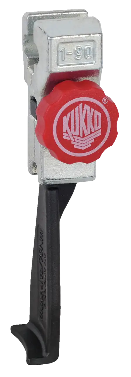 Metal adjustable puller tool with red Kukko handle and black lever, industrial use