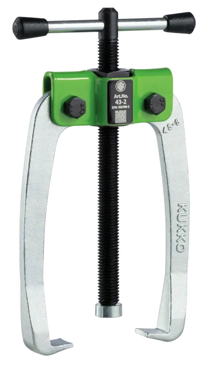 Two-jaw gear puller tool with green and silver body for shop and mechanical use