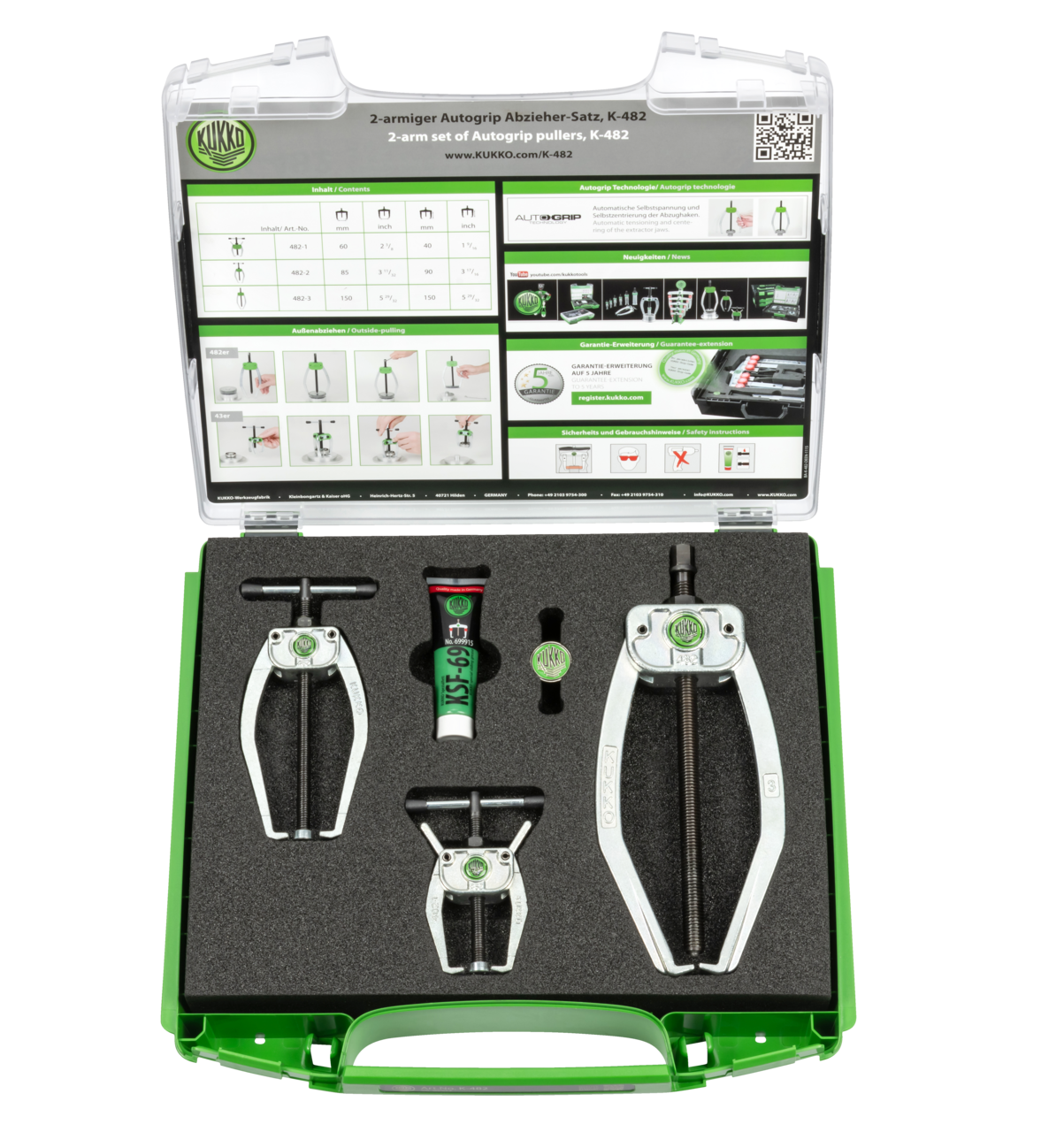 kukko k-482 handy 2-jaw puller set for 2-jaw extraction of bearings, gears, and discs in tight and hard-to-reach spaces