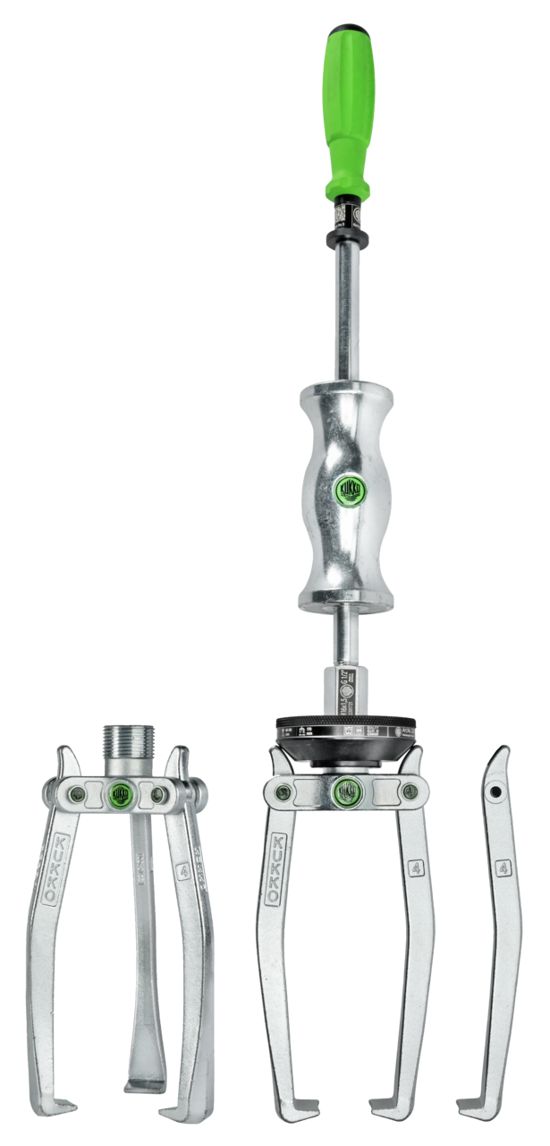 kukko 220+ universal puller with sliding hammer, up to 150 mm spread, with 1.7 kg kg impact weight for concentric pulling of bearings, gears, and discs in all common sizes for crafts, workshops, and indu