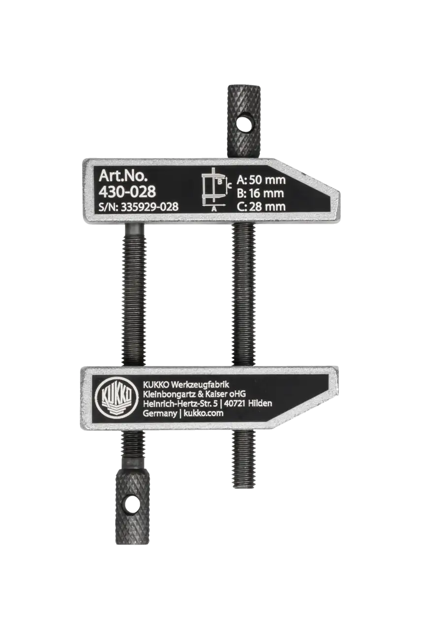 Kukko adjustable puller clamp, metal, with measurement details shown on label