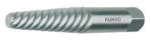 Steel screw extractor tool with spiral flutes and hex end, Kukko engraved