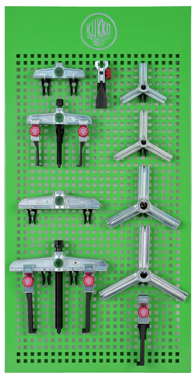 kukko wt-003+s puller set  external extraction  basic+ for external extraction is a wall panel equipped with suitable tools for use and storage in workshops an