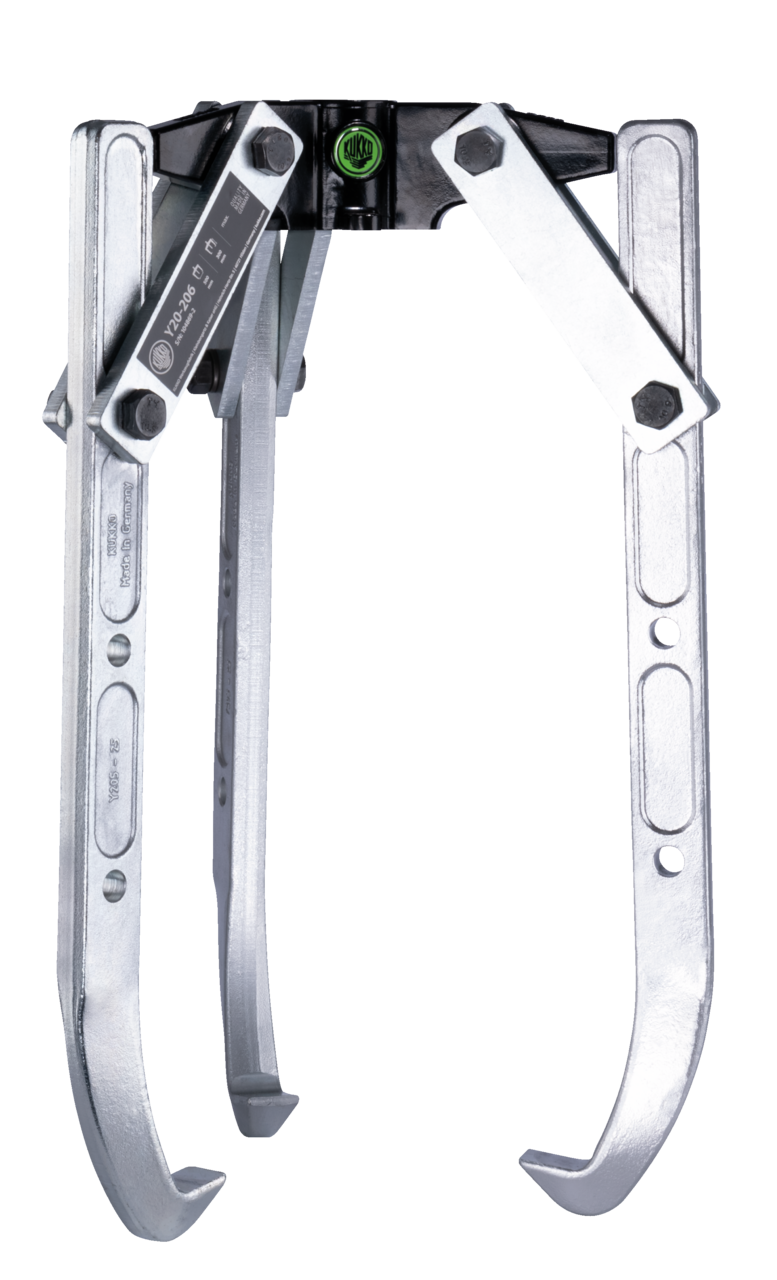 kukko y30-206 3-jaw puller with swiveling jaws, up to 900 mm spread, 520 mm reach depth (without hydraulic hollow piston cylinder) for pulling particularly large and stuck bearings, gears, discs, etc