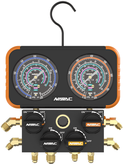 NAVAC N4A4B- 4-Valve Manifold Gauge, Impact-Resistant, optimized for wider applications