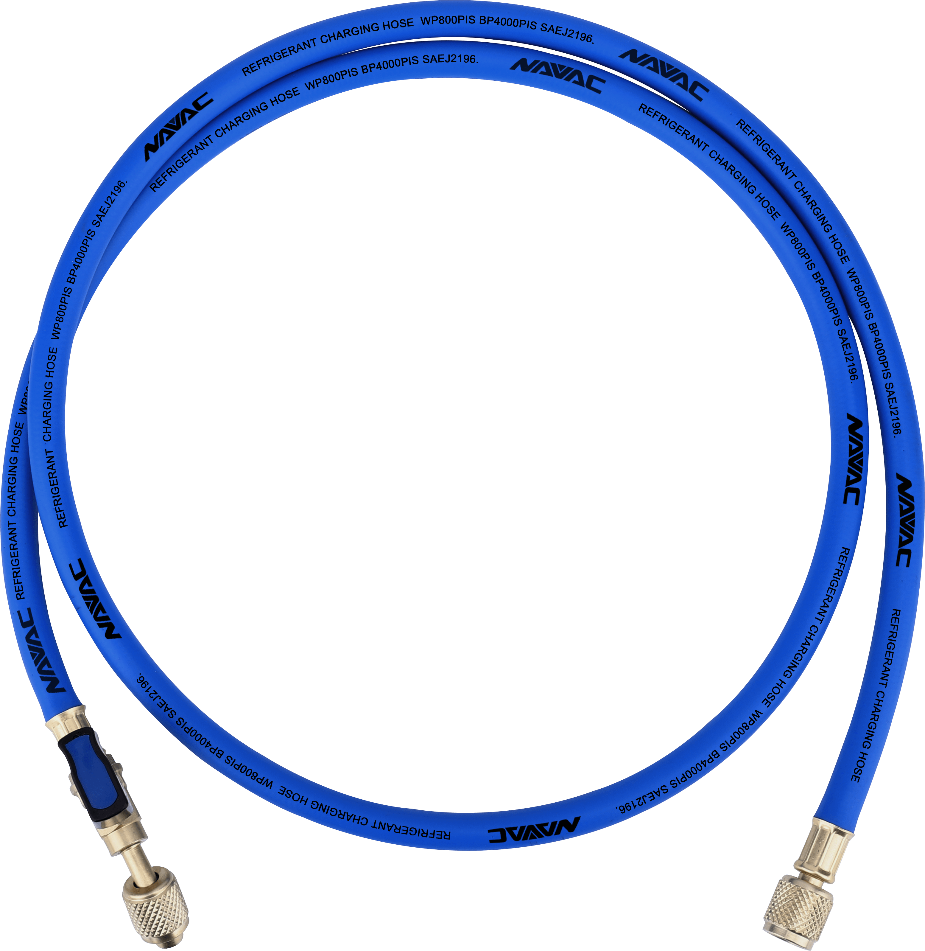 NAVAC NH5CB - Individual Refrigerant Hose, 1/4” Charging Hoses, 5 Ft Long with ball valve, Blue