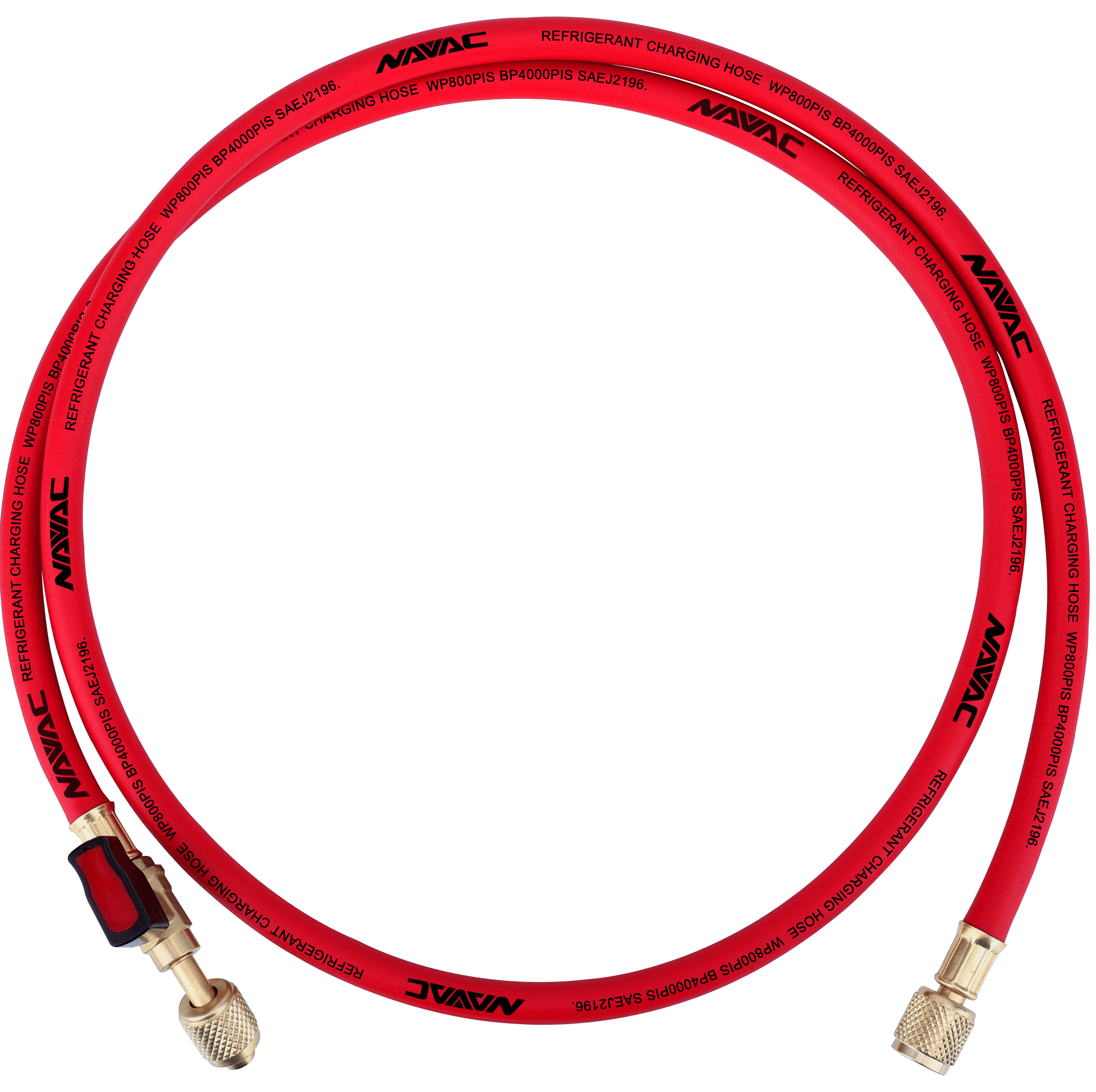 NAVAC NH5CR - Individual Refrigerant Hose, 1/4” Charging Hoses, 5 Ft Long with ball valve, Red