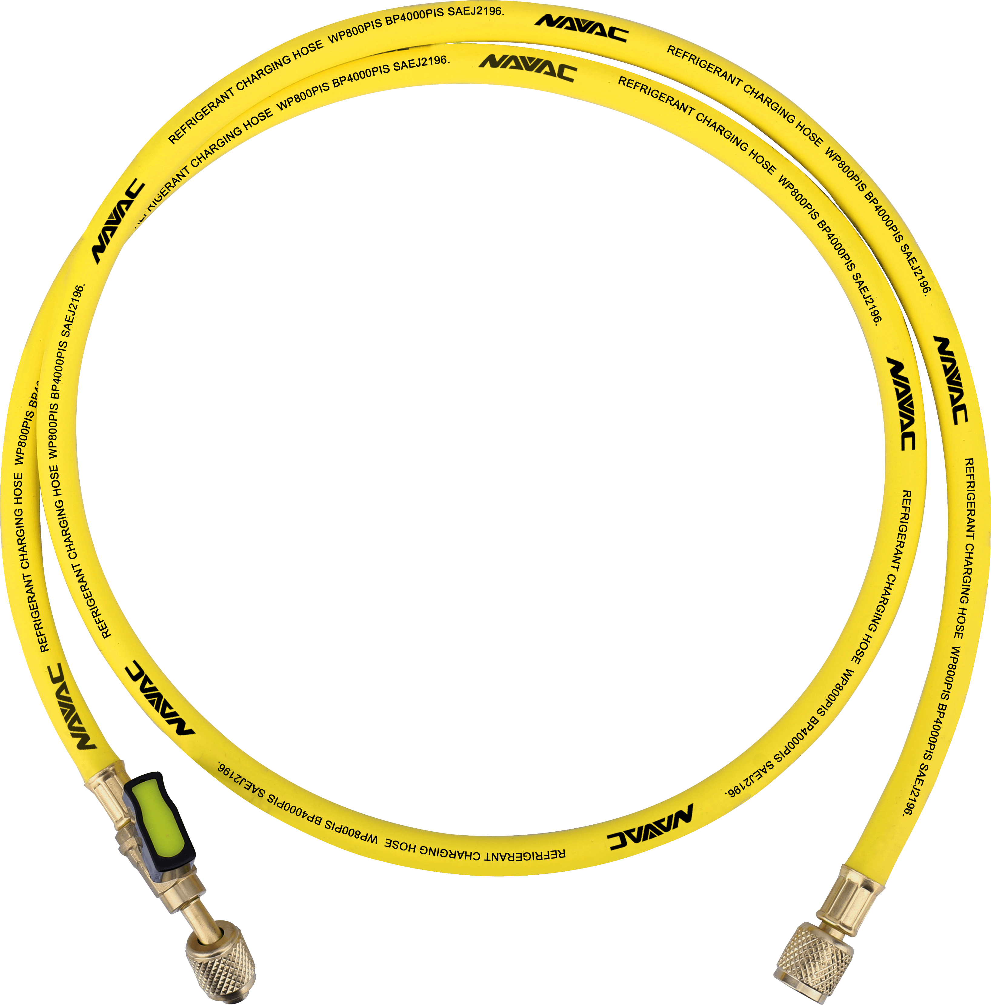 NAVAC NH5CY - Individual Refrigerant Hose, 1/4” Charging Hoses, 5 Ft Long with ball valve, Yellow