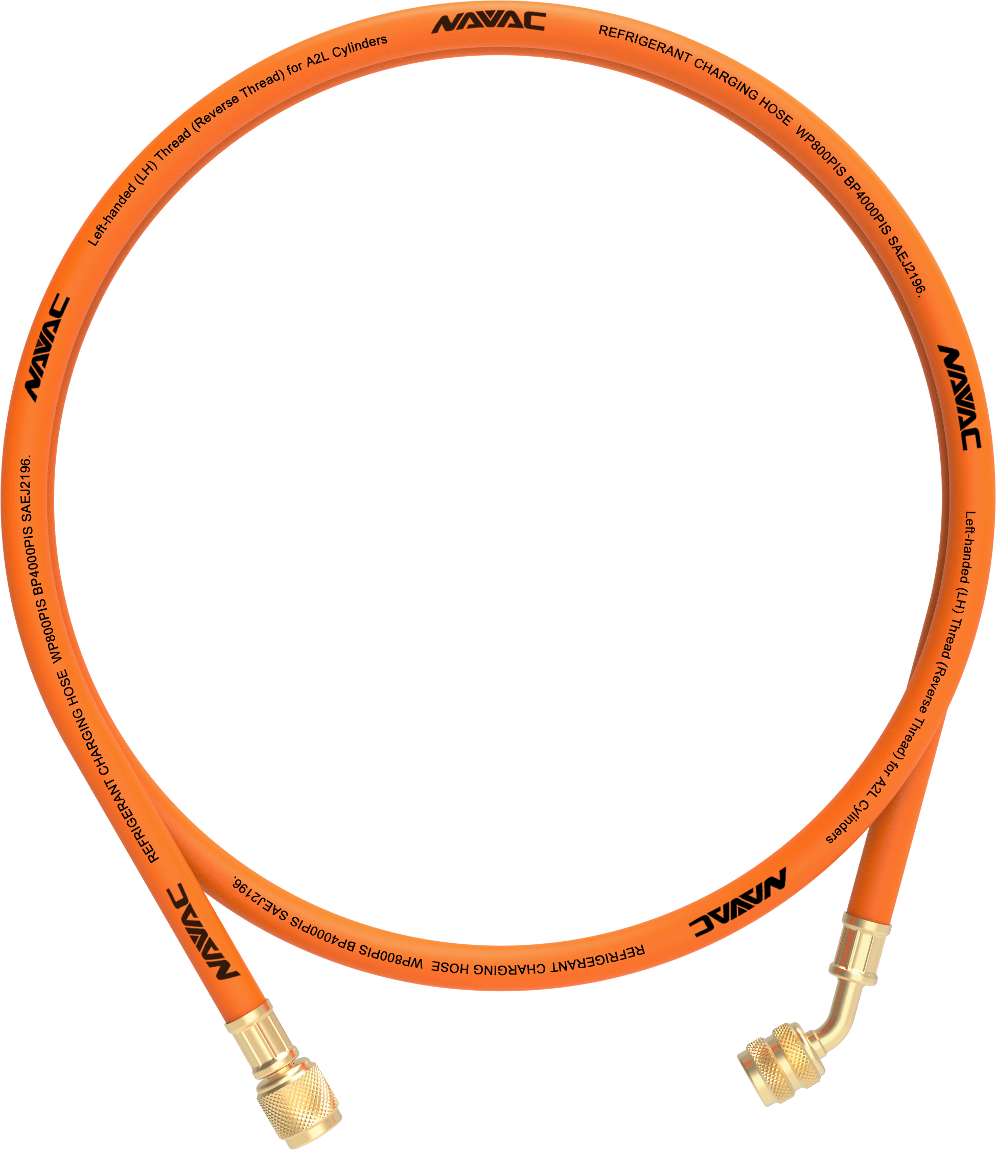 NAVAC NH5L - Refrigerant Hose Without Ball Valve, A2L, Reversed Thread, 5' Orange