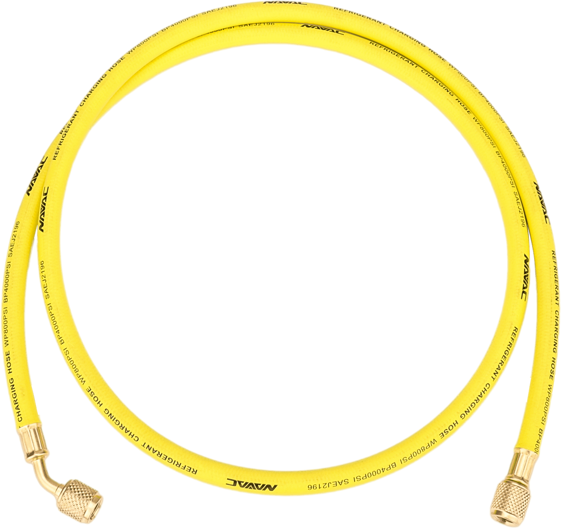 NAVAC NH5Y - Individual Refrigerant Hose, 1/4” Charging Hoses, 5 Ft Long, Yellow