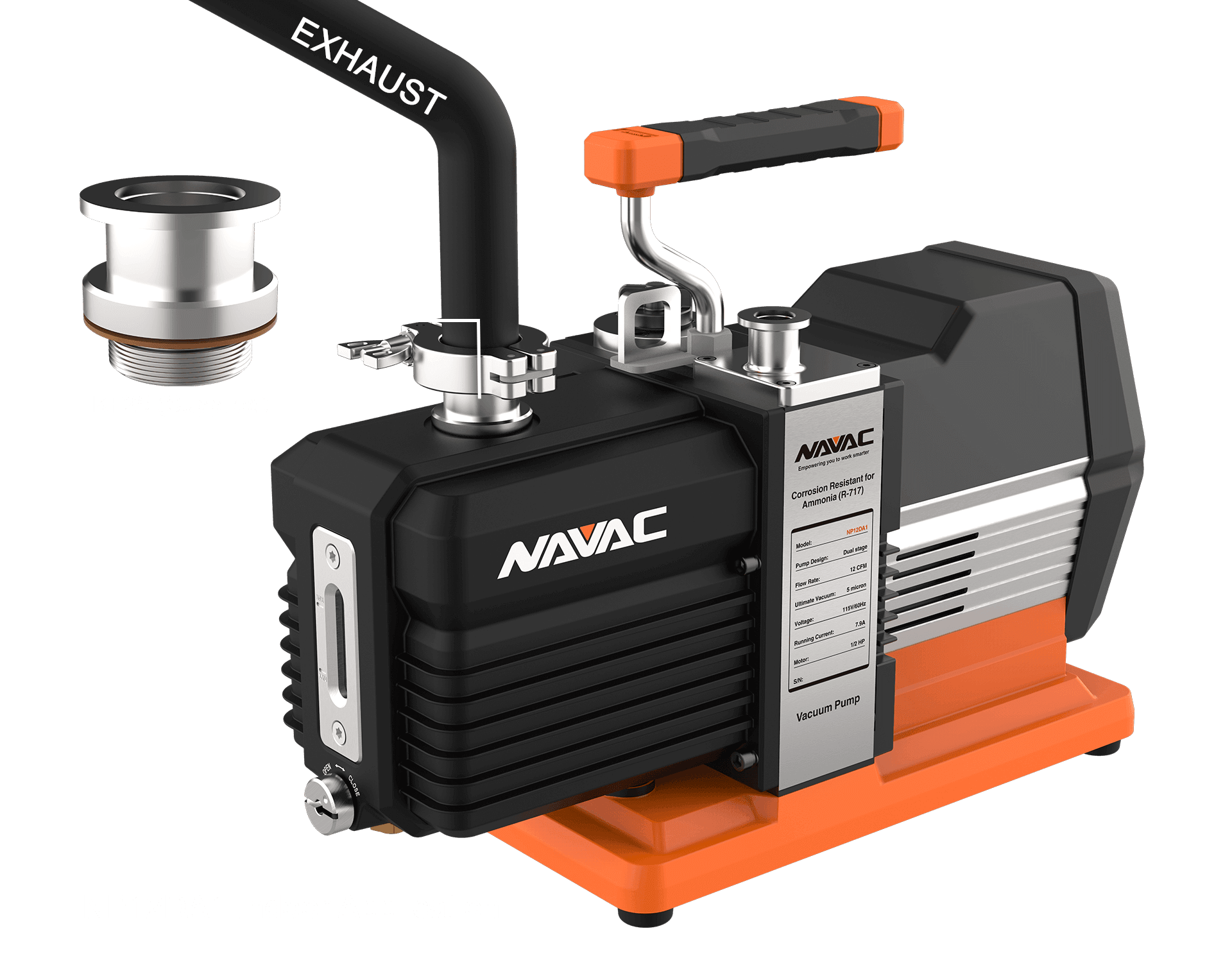 NAVAC NP12DA1 - Industrial Ammonia Vacuum Pump, V/Hz	115V/60Hz, 12 CFM, 5 Micron, 1/2 HP