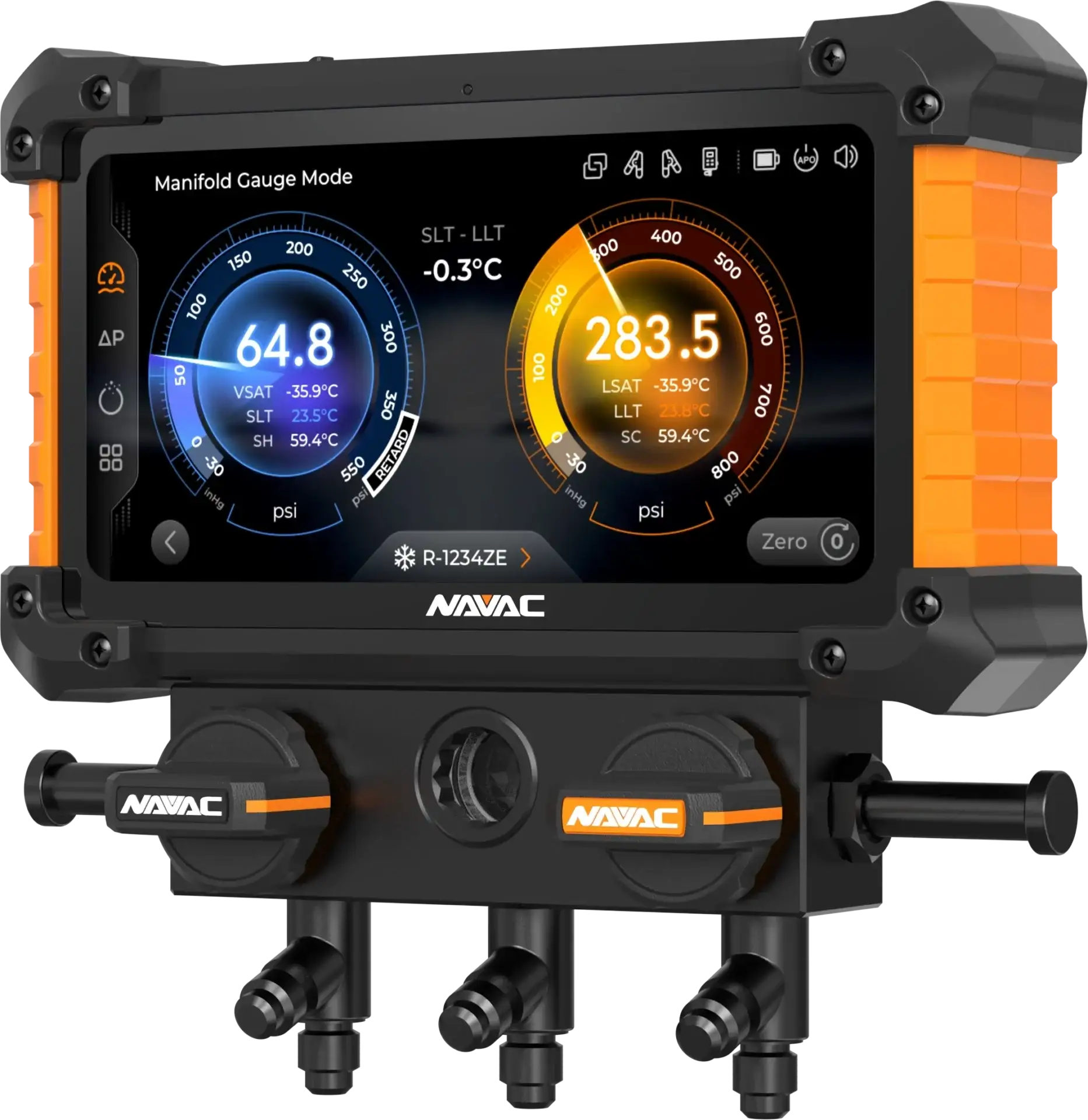 NAVAC NX1G NEXUS 2 Digital Manifold Gauge - heavy-duty, HD touchscreen, smart wireless connectivity, rechargeable battery