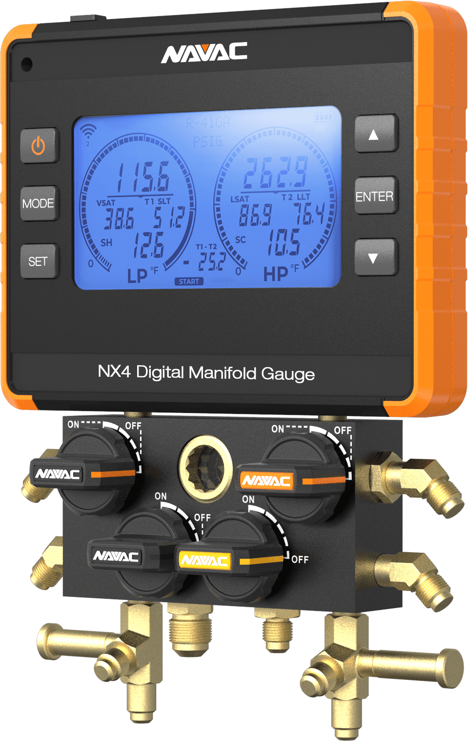 NAVAC NX4 - NEXUS™ Digital Manifold Gauge with 4 valves, including a 3/8″ vacuum port