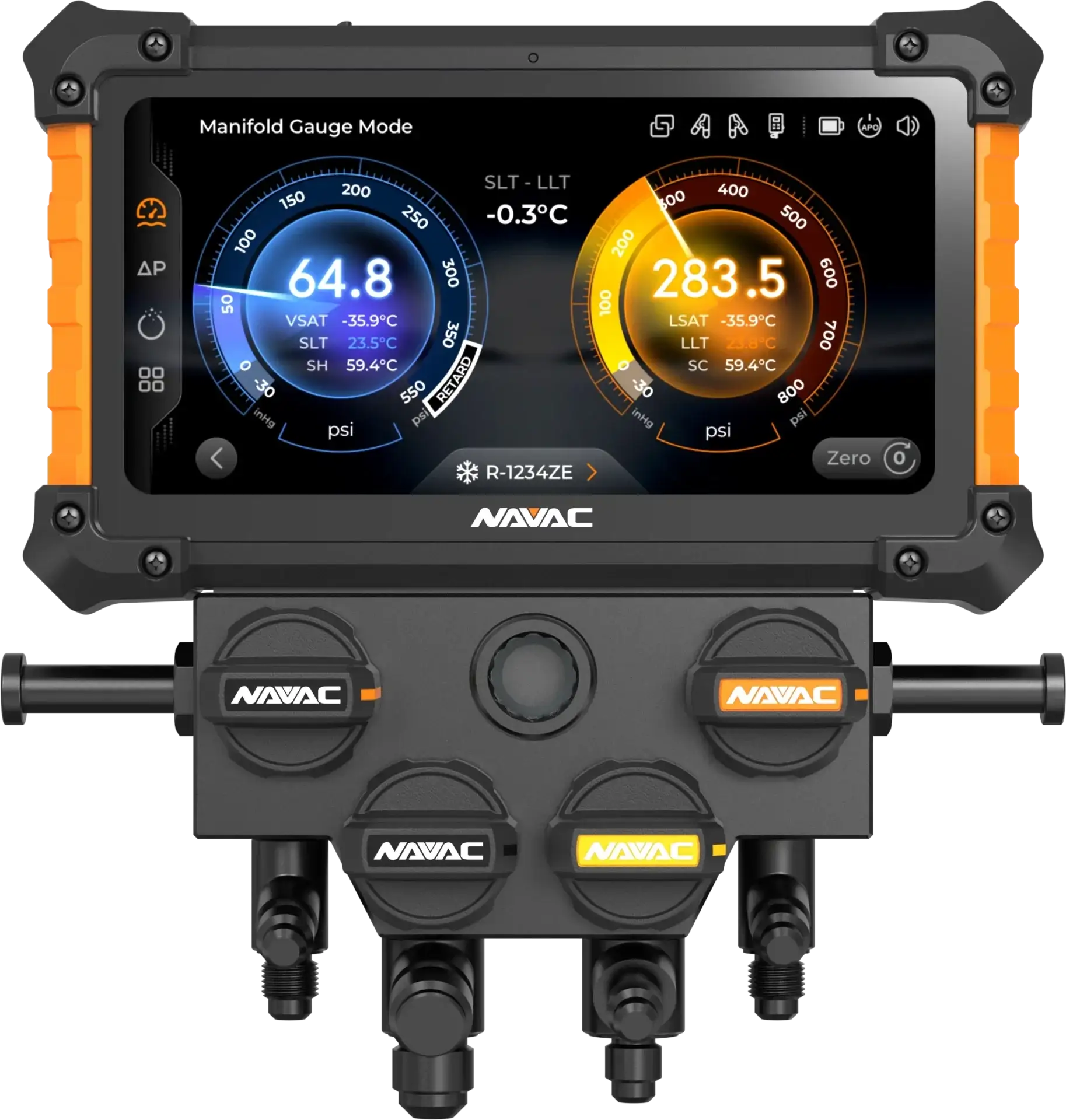 NAVAC NX4G NEXUS 2 Digital Manifold Gauge, 4-Valve - heavy-duty, HD touchscreen, smart wireless connectivity, rechargeable battery
