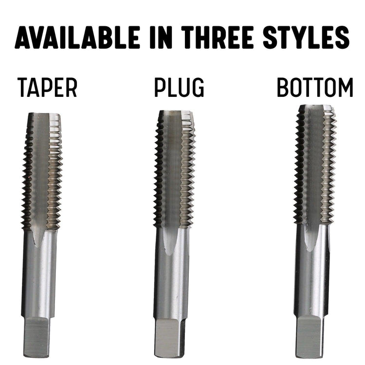 Image of a taper, pulg, and bottom tap with text