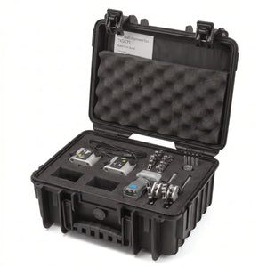 Shaft alignment tool kit in foam-lined hard case with components and guide booklet