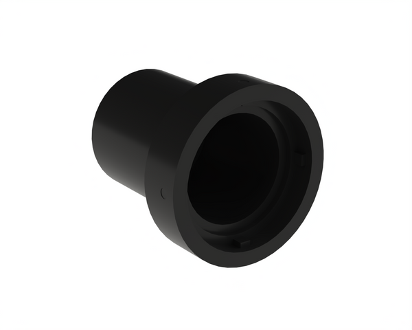 Black cylindrical industrial part, likely a mechanical coupling or fitting, on white background