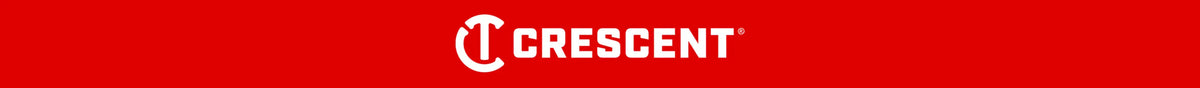 Crescent tools logo in white on a solid red background