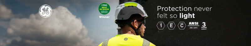 Worker in safety helmet and high-visibility vest outdoors, PPE protection, ANSI certified
