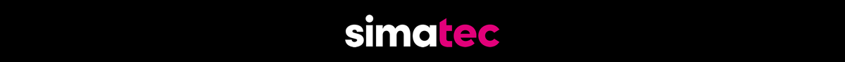 simatec logo with white and pink text on a black background