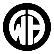 Black and white circular gear logo with stylized WH initials