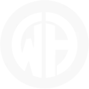 White circular monogram logo with overlapping W and H letters on transparent background